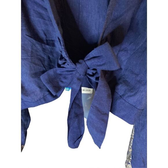 Venus blue, puffy, paisley, trim sleeves, cropped tie front size 18 - Picture 2 of 4